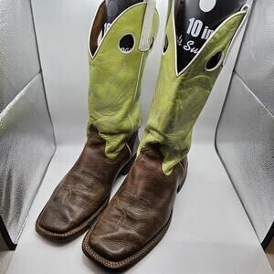 HP Horsepower Womens Green Brown Leather Embroidered Cowboy Boots Western Sz 9D